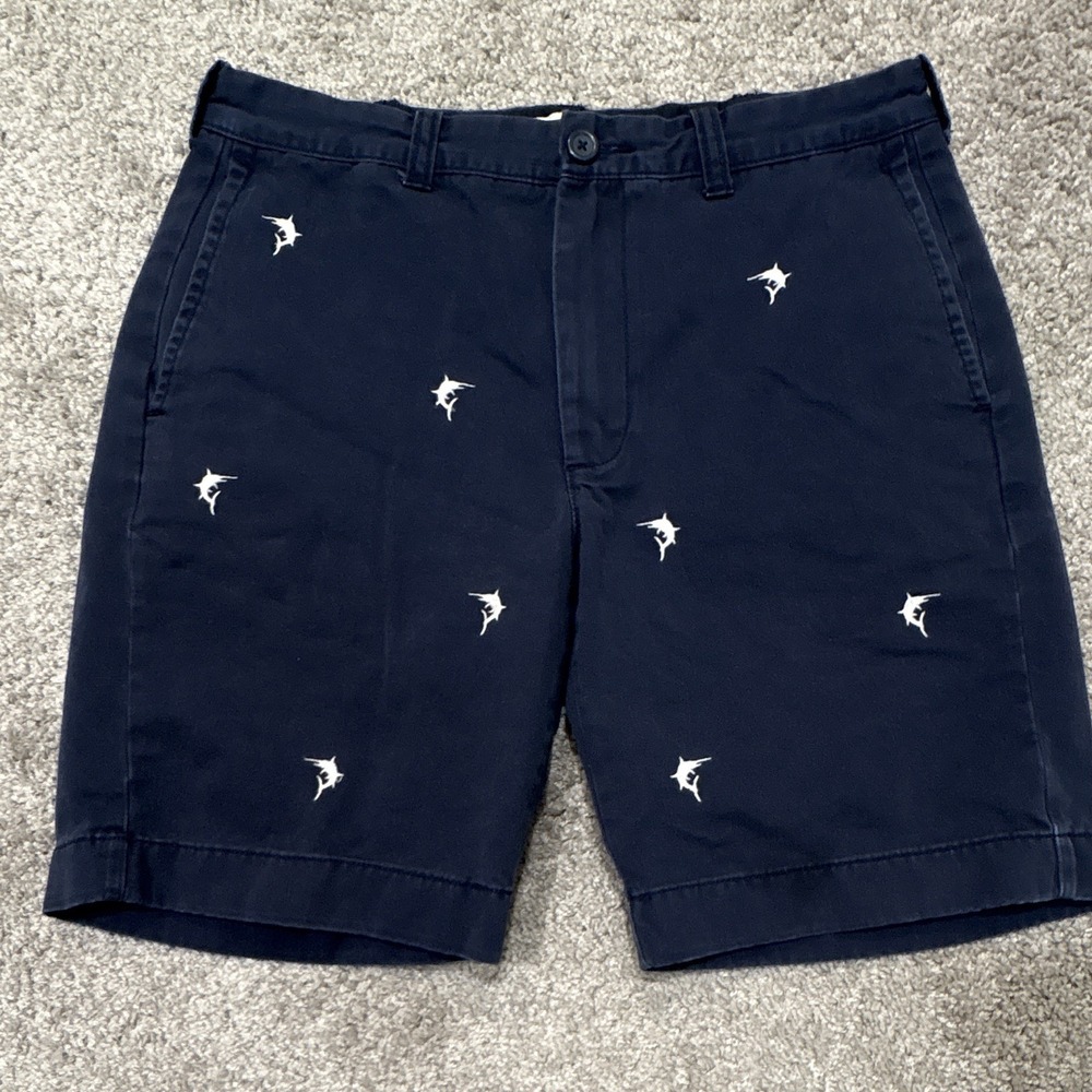 J.CREW Men's Blue Cotton Chino Shorts All-Over Fish Print Flat Front Pockets